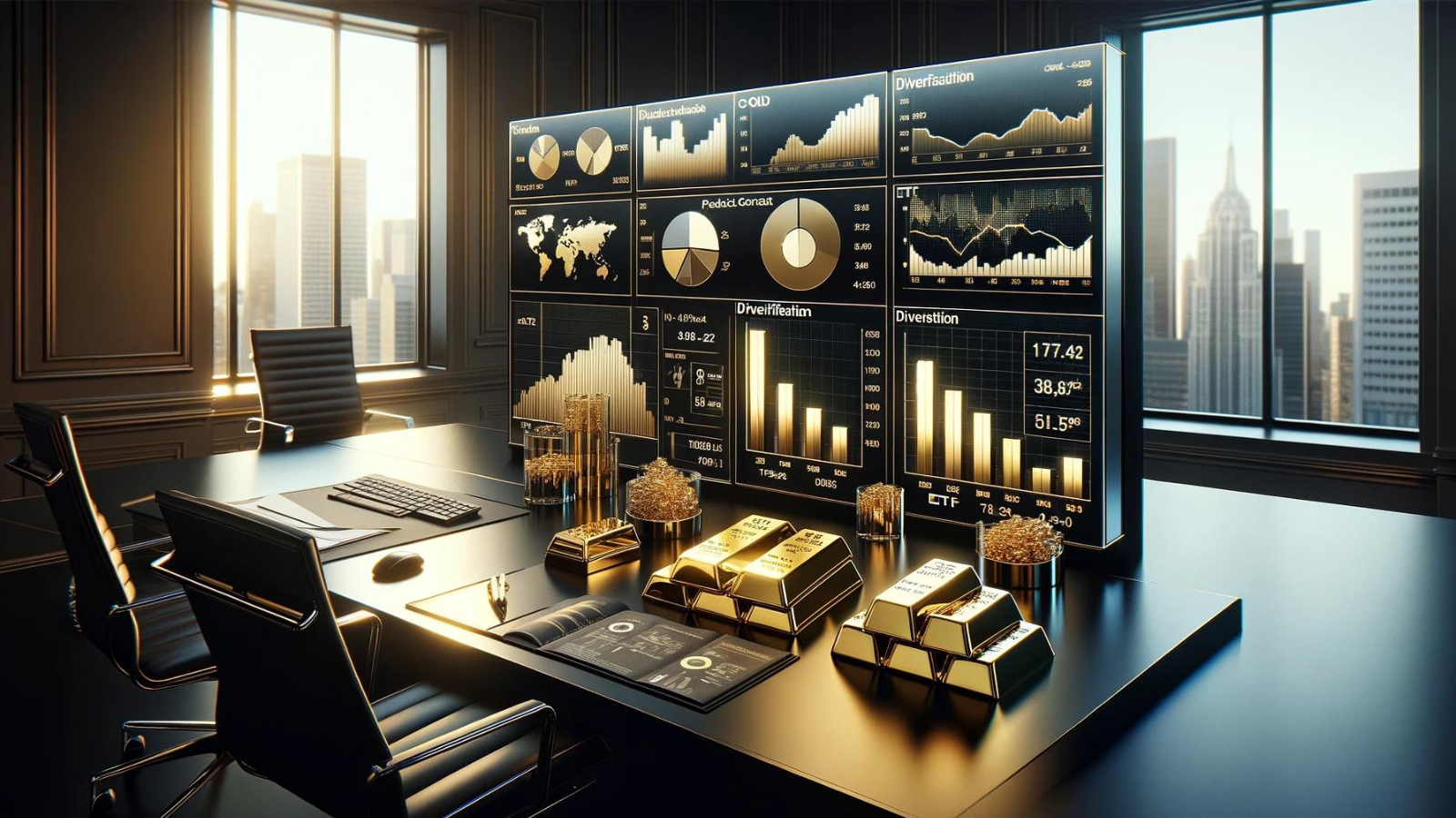 Diverse commodities on a trading floor, symbolizing investment diversification.