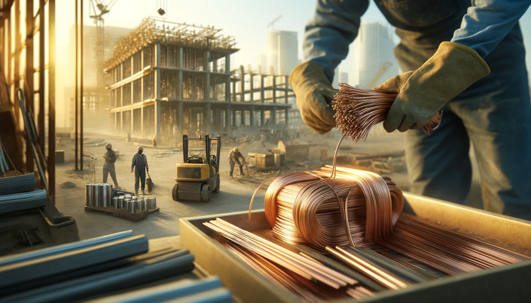 Construction site showcasing the use of copper and aluminum materials, representing industrial demand.