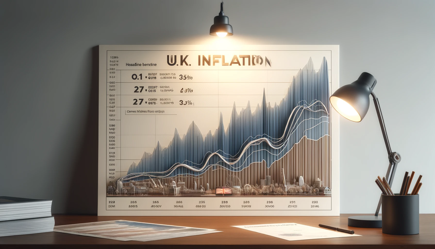 Chart displaying recent U.K. inflation data, highlighting headline and core inflation figures over time with clear labels.