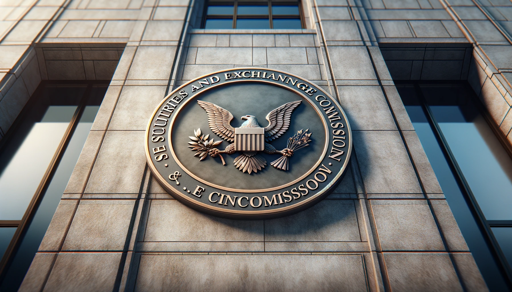 "Close-up of the SEC seal on the exterior of the U.S. Securities and Exchange Commission, emphasizing regulatory significance."