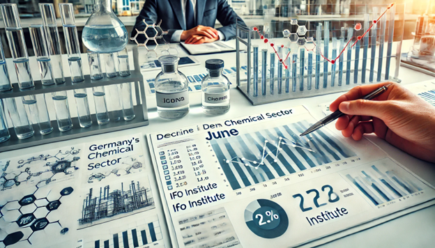 Business data charts showing a decline in Germanys chemical sector as reported by ifo Institute for June